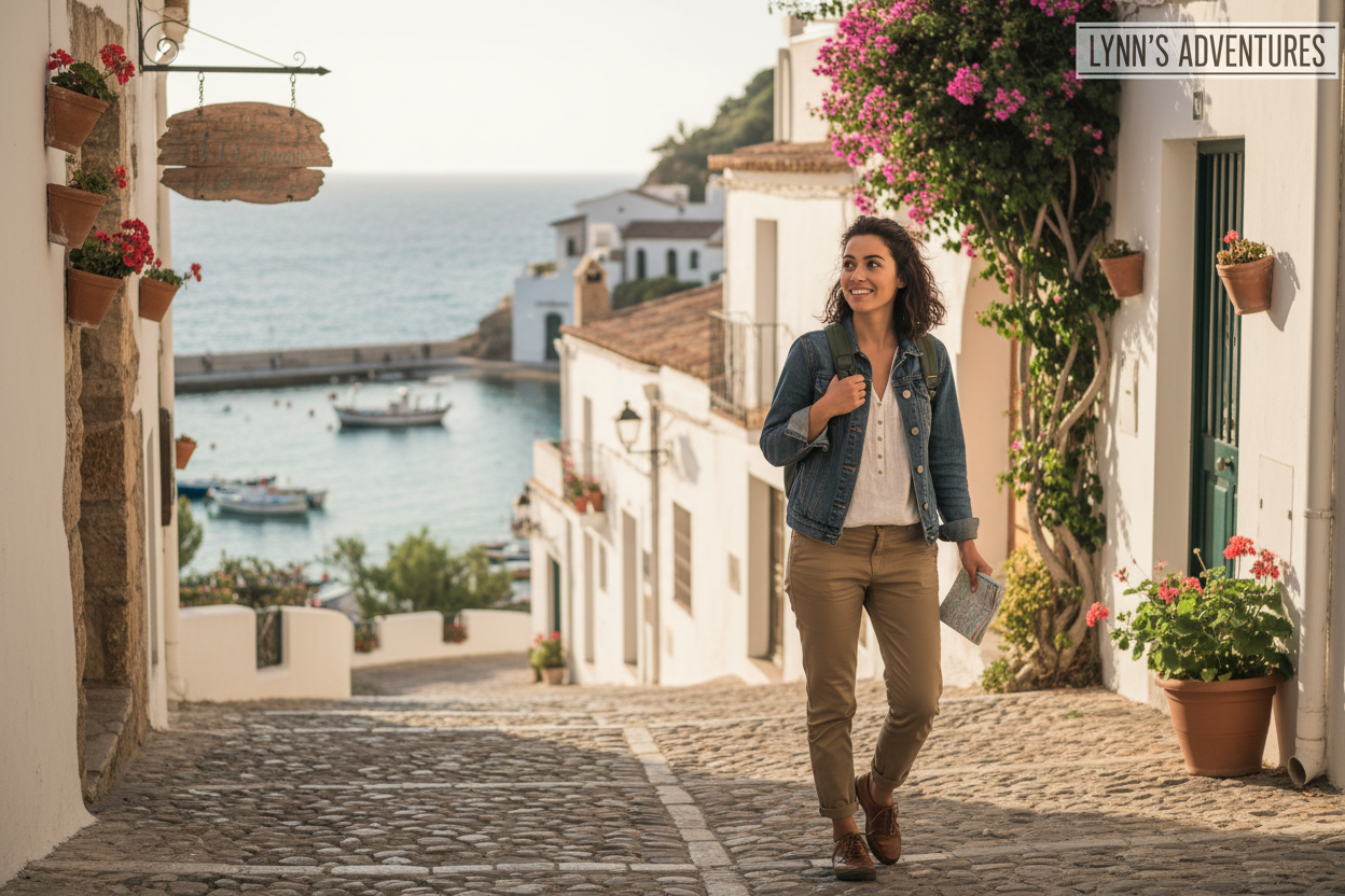 여행하는 Lynn의 모습을 리뷰에 쓸 사진으로 만들어줘